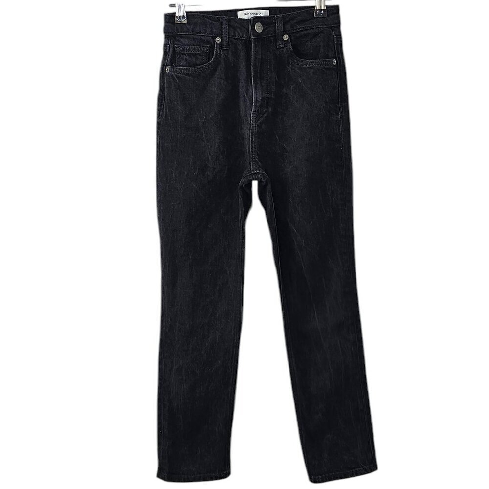 Reformation Womens Liza Ultra High Rise Slim Stright Cropped Jeans, Black, 25